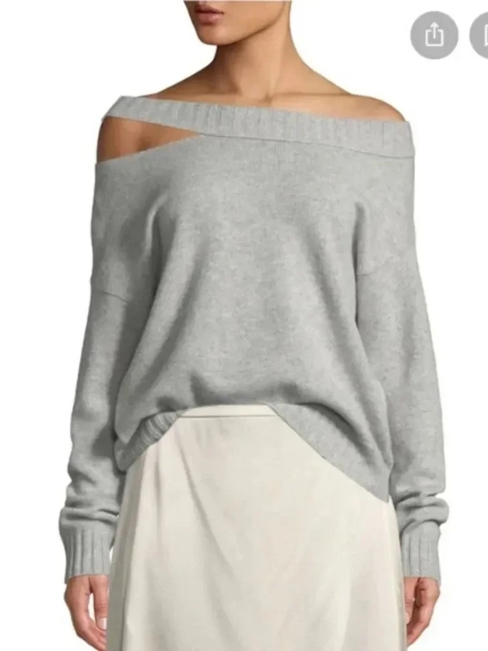 Vince Off Shoulder Pullover Sweater Gray Large Wool Cashmere